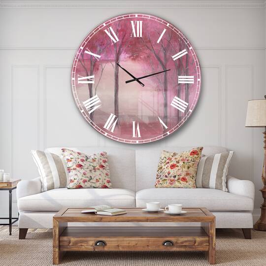 Designart 'Pink Forest Farmhouse Wall Clock